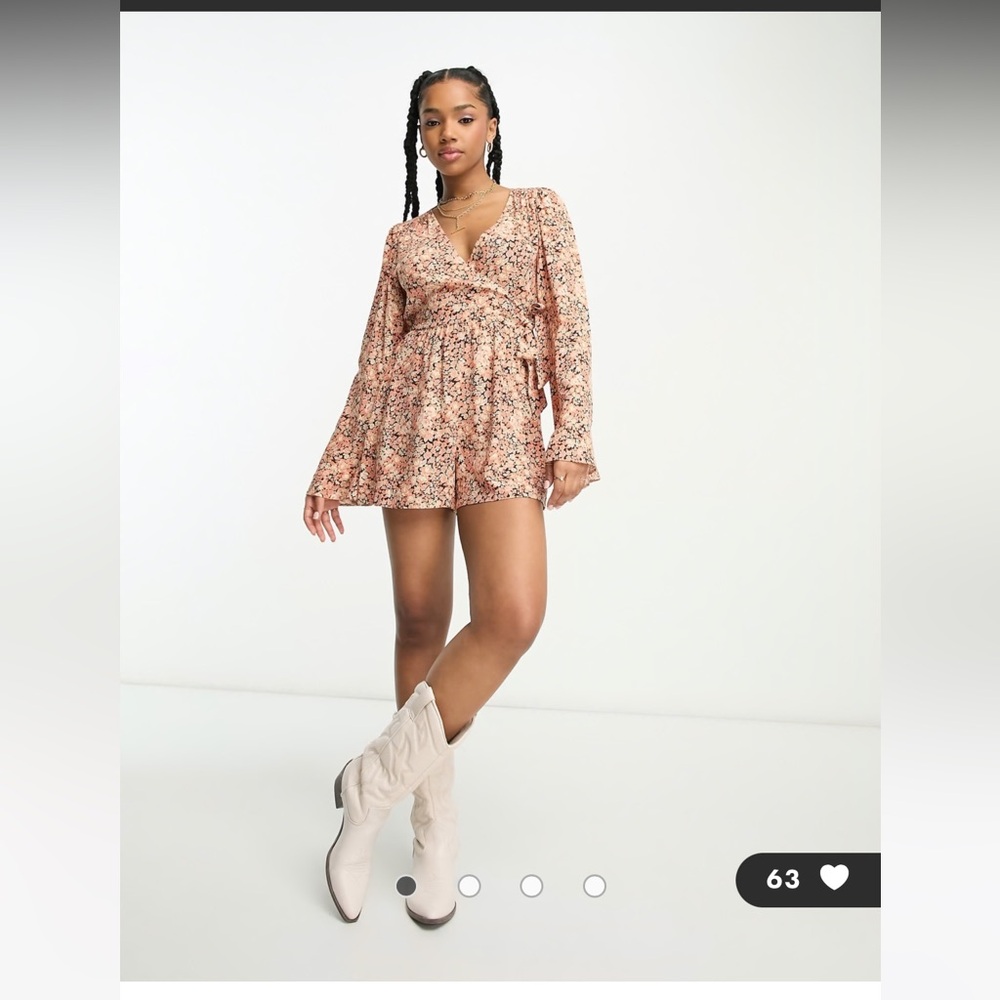 ASOS Miss Selfridge festival flared sleeve wrap romper in ditsy print